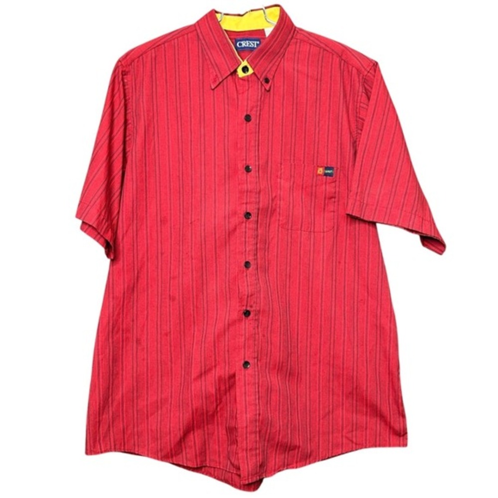 Vintage Crest McDonald's SMILE Uniform Work Shirt Red Striped Short Sleeve Men L